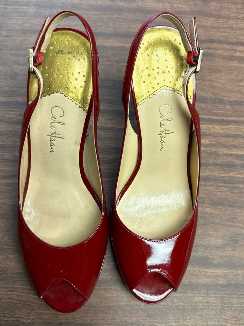 Cole Haan Red Patent Slingback Peep-Toe Heels 6.5 aa